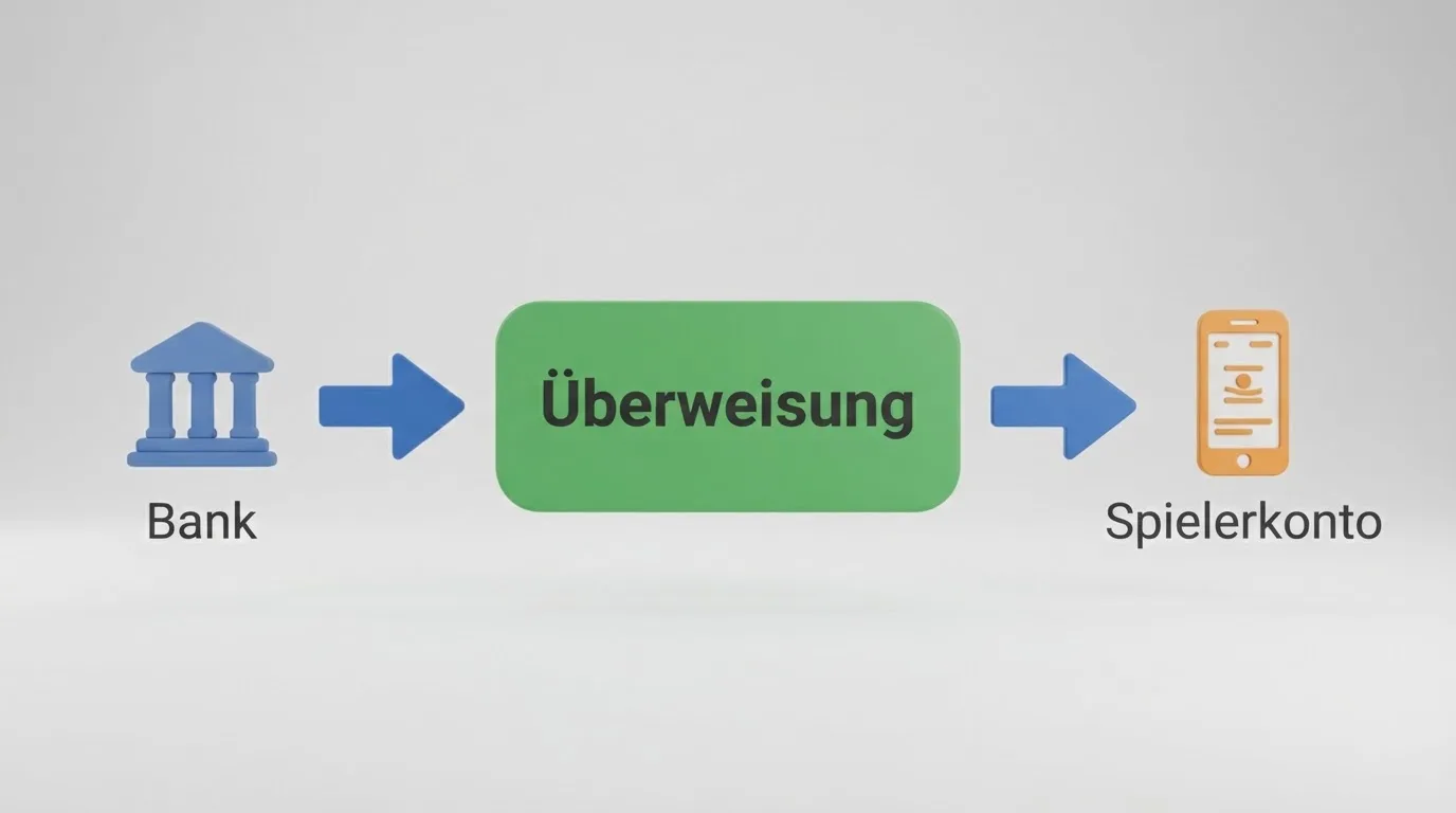 Einfaches Flussdiagramm, das den Weg einer Zahlung von der Bank zum Spielerkonto zeigt.